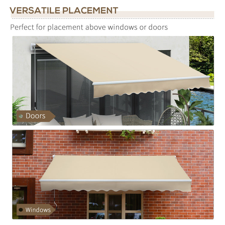 Outsunny 12' X 8' Retractable Awning Patio Awnings Sun Shade Shelter With Manual Crank Handle, 280G M Uv & Water Resistant Fabric And Aluminum Frame For Deck, Balcony, Yard, Cream White