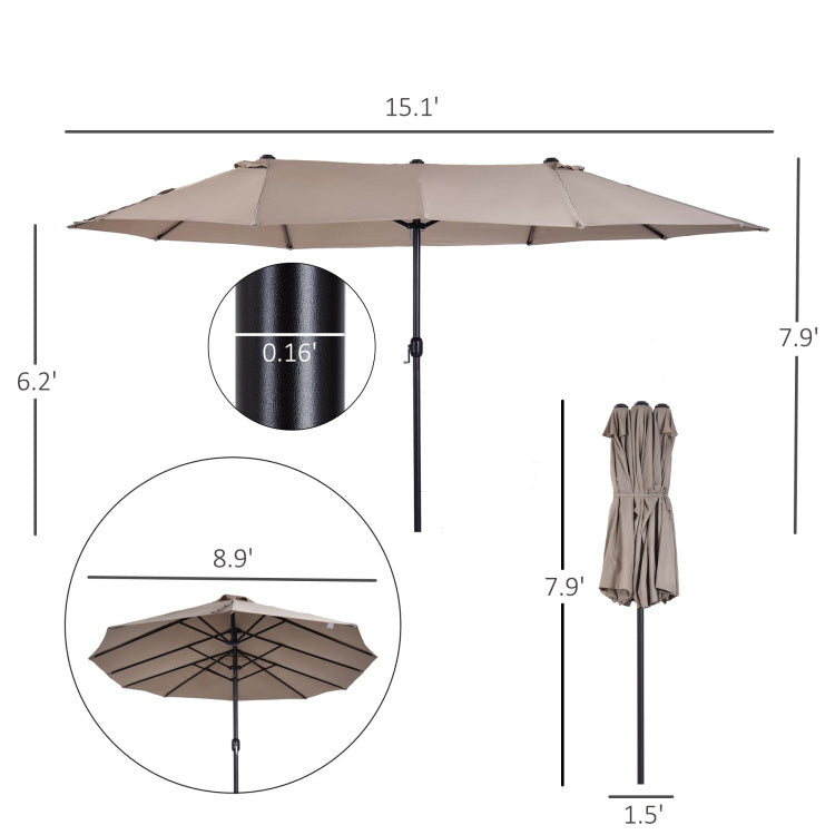 Outsunny Extra Large 15Ft Patio Umbrella, Double Sided Outdoor Umbrella With Crank Handle And Air Vents For Backyard, Deck, Pool, Market, Tan