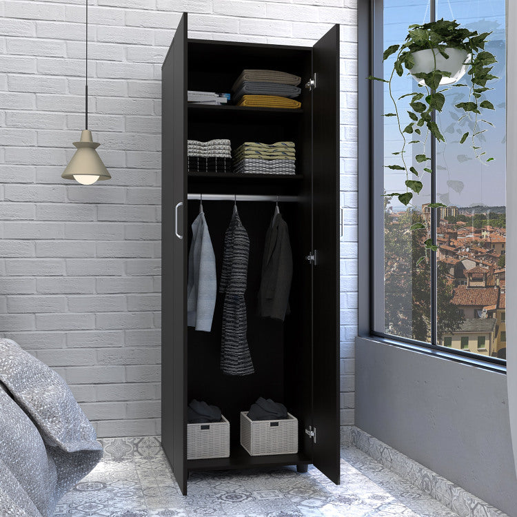 Armoire Organiser 70.8"H, Two Shelves, Rod, Double Door Cabinet Armoire, Black