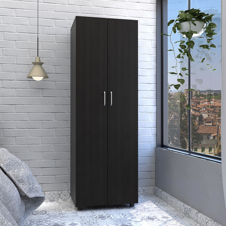 Armoire Organiser 70.8"H, Two Shelves, Rod, Double Door Cabinet Armoire, Black