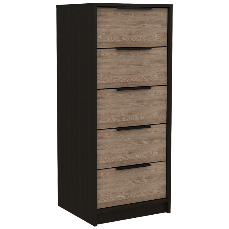 Dresser 42"H, 5 Drawer, Vertical Dresser, Black Light Oak