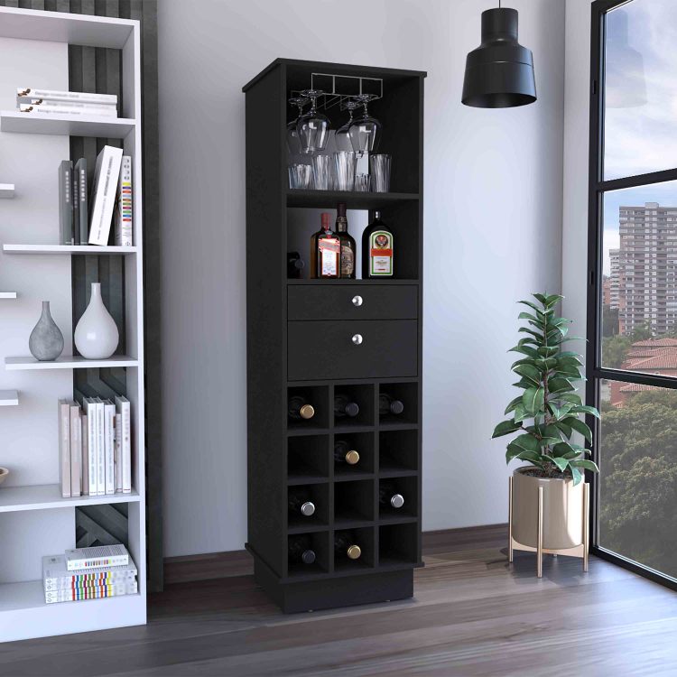 Zircon Bar Cabinet Two Drawers, Black
