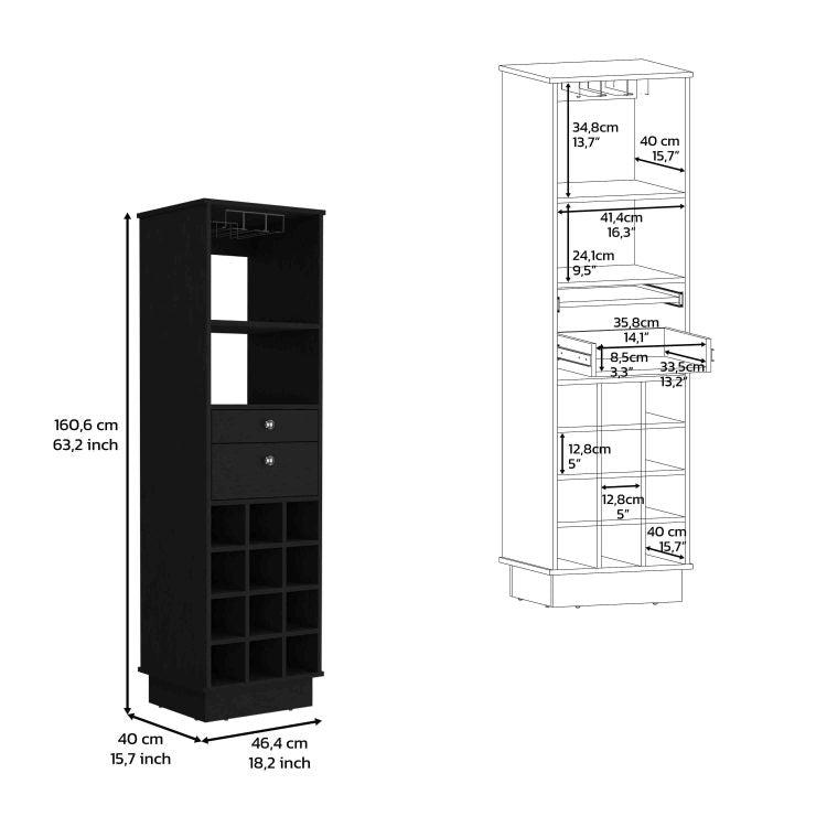 Zircon Bar Cabinet Two Drawers, Black