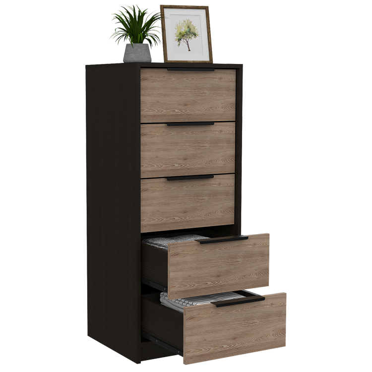 Dresser 42"H, 5 Drawer, Vertical Dresser, Black Light Oak