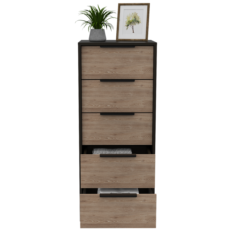 Dresser 42"H, 5 Drawer, Vertical Dresser, Black Light Oak