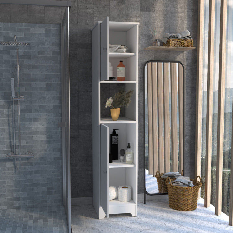 Double Door Cabinet 69" H, Four Interior Shelves, One Open Shelf, White