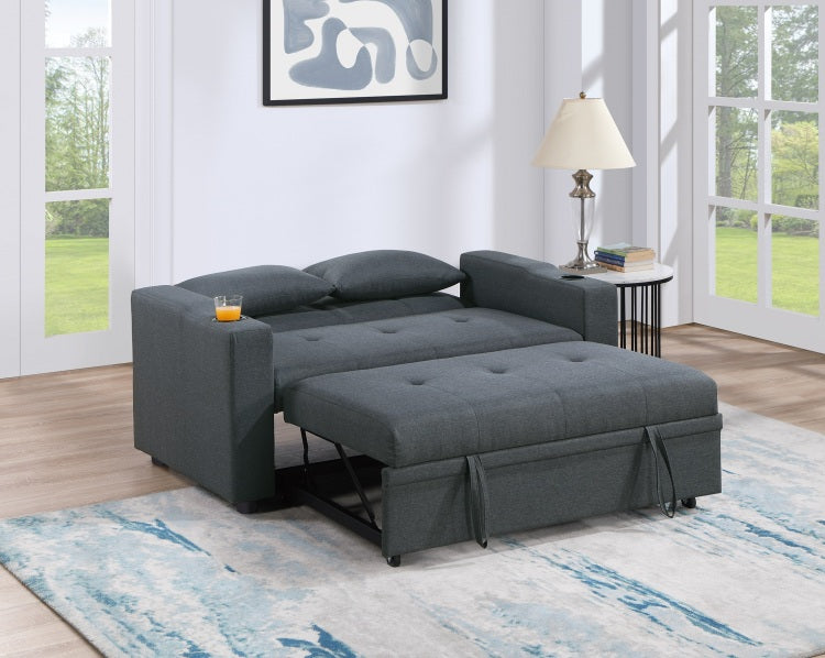 Contemporary Charcoal Sleeper Sofa Pillows Plush Tufted Seat 1Pc Convertible Sofa W Cup Holder Polyfiber Couch Living Room Furniture