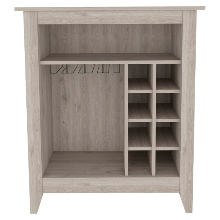 Bar Coffee Cart 38" H, Kitchen Or Living Room Cabinet Storage, With 8 Bottle Racks, A Central Shelf With 1 Cup Holders, Ideal For Storing Glasses, Light Gray