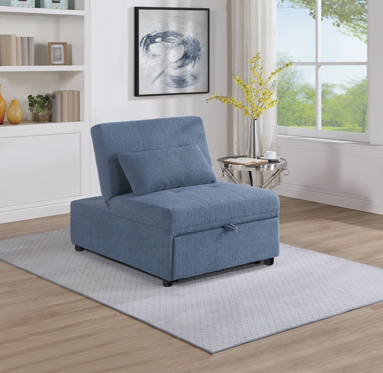 Contemporary Blue Gray Sleeper Sofa Chair Pillow Plush Tufted Seat 1Pc Convertible Sofa Chair Sherpa Fabric Couch