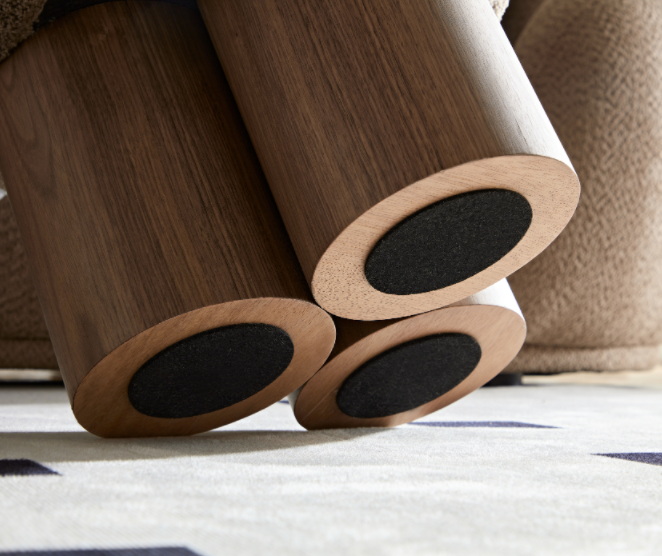 W8017 1 Mushroom Stool, Brown Lamb Wool Seat, Barrel Pvc Pipe With Walnut Veneer