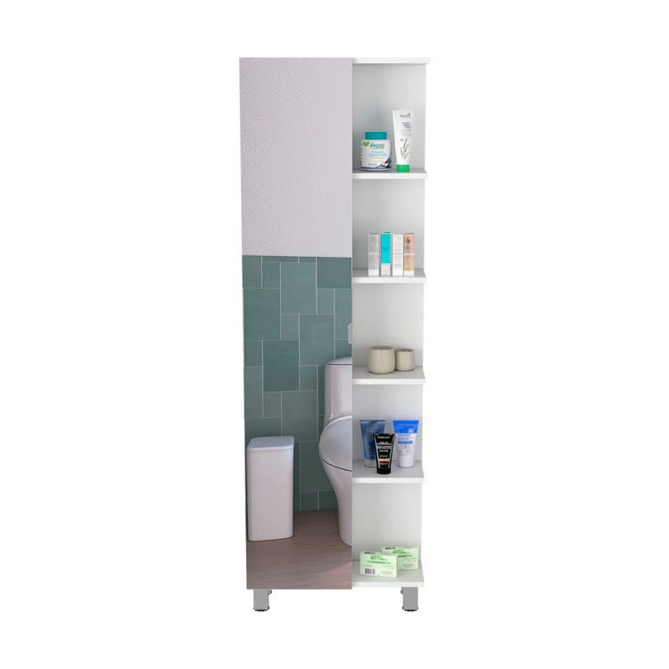 Linen Single Door Cabinet 62" H, Five External Shelves, Four Interior Shelves, White