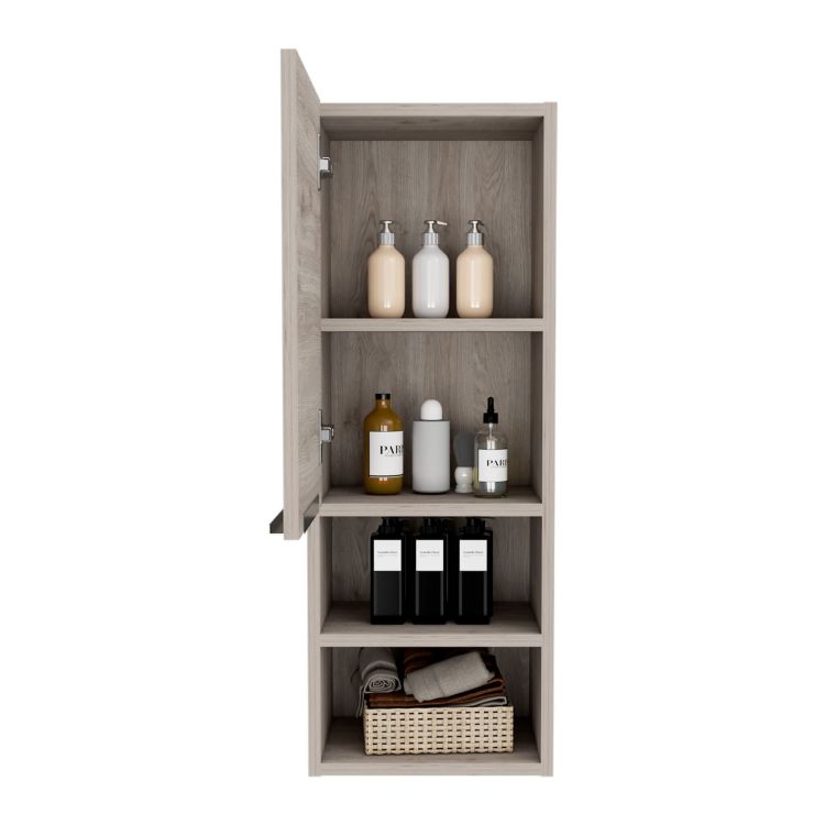 Medicine Single Door Cabinet 32" H, Two Interior Shelves, Two External Shelves, Light Gray