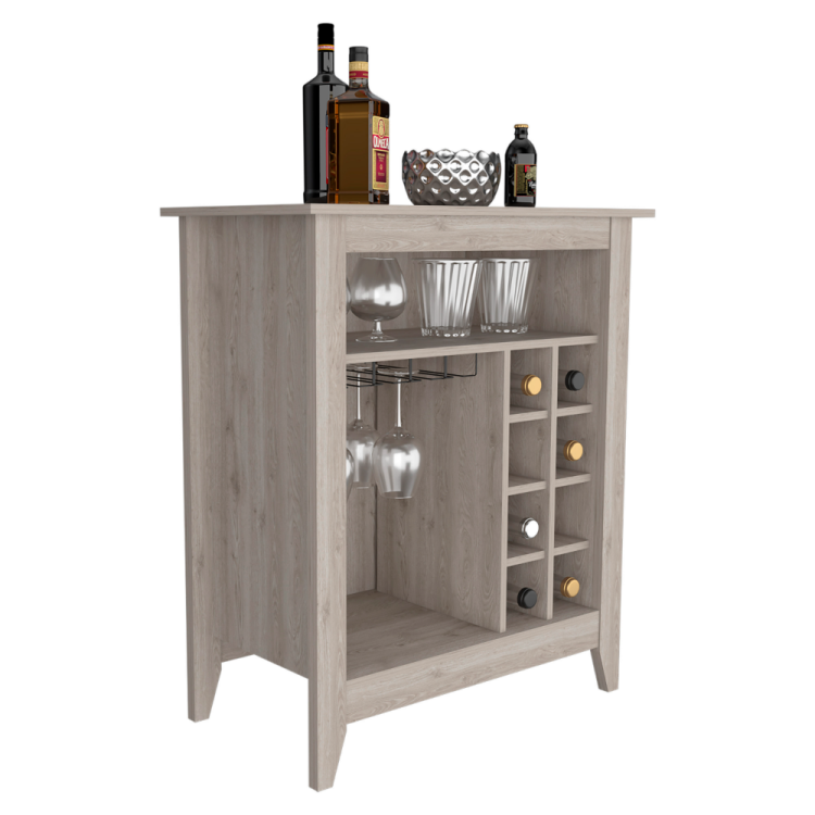 Bar Coffee Cart 38" H, Kitchen Or Living Room Cabinet Storage, With 8 Bottle Racks, A Central Shelf With 1 Cup Holders, Ideal For Storing Glasses, Light Gray