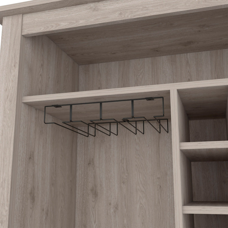 Bar Coffee Cart 38" H, Kitchen Or Living Room Cabinet Storage, With 8 Bottle Racks, A Central Shelf With 1 Cup Holders, Ideal For Storing Glasses, Light Gray
