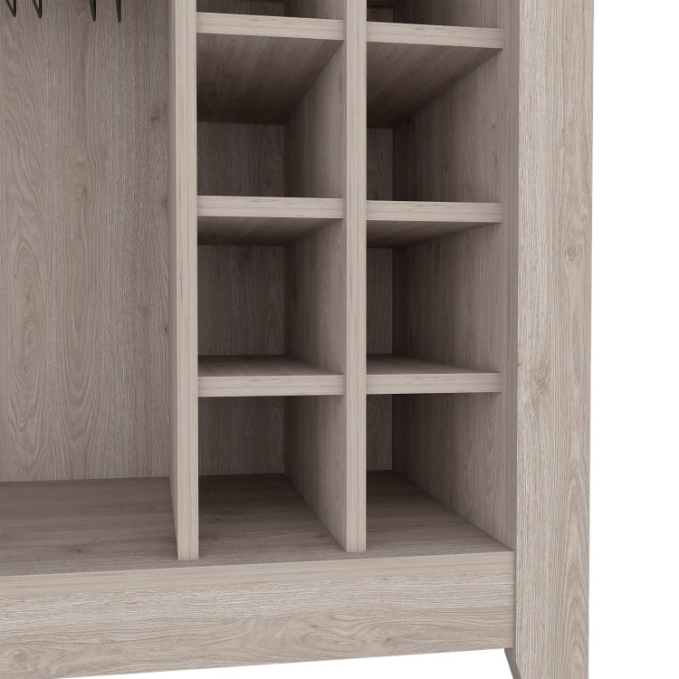 Bar Coffee Cart 38" H, Kitchen Or Living Room Cabinet Storage, With 8 Bottle Racks, A Central Shelf With 1 Cup Holders, Ideal For Storing Glasses, Light Gray