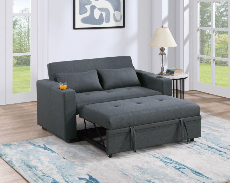 Contemporary Charcoal Sleeper Sofa Pillows Plush Tufted Seat 1Pc Convertible Sofa W Cup Holder Polyfiber Couch Living Room Furniture