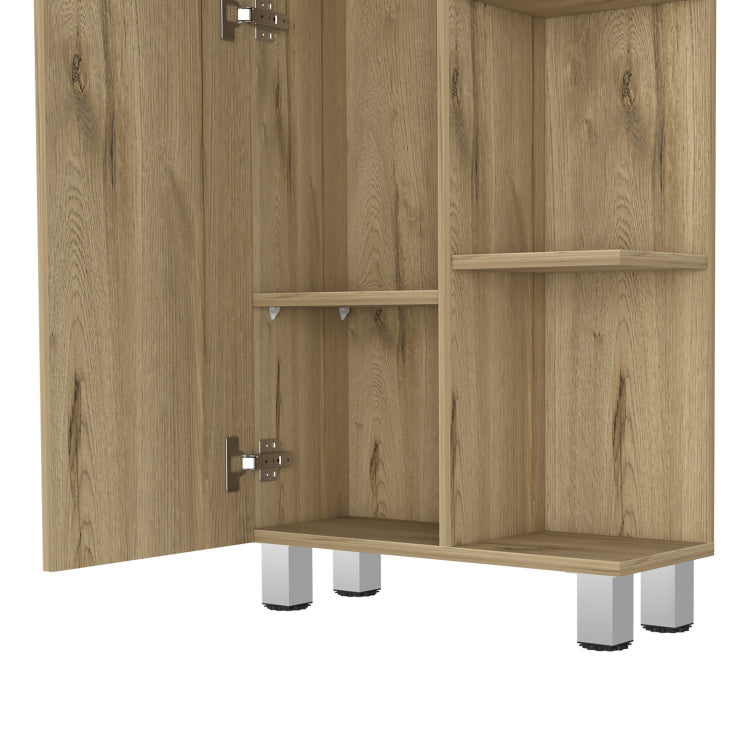 Linen Single Door Cabinet 62" H, Five External Shelves, Four Interior Shelves, Light Oak