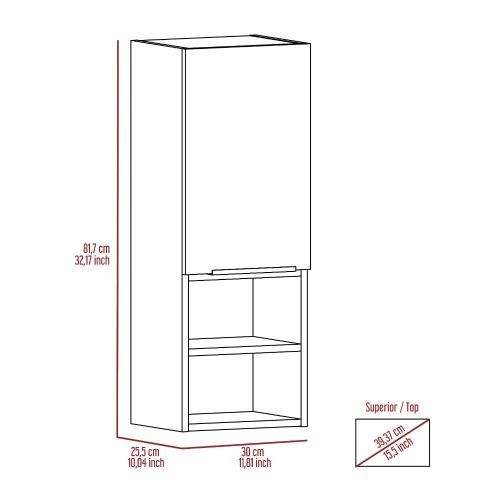 Medicine Single Door Cabinet 32" H, Two Interior Shelves, Two External Shelves, Light Gray