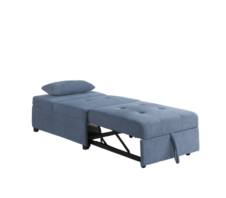 Contemporary Blue Gray Sleeper Sofa Chair Pillow Plush Tufted Seat 1Pc Convertible Sofa Chair Sherpa Fabric Couch