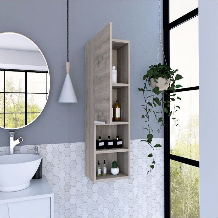 Medicine Single Door Cabinet 32" H, Two Interior Shelves, Two External Shelves, Light Gray