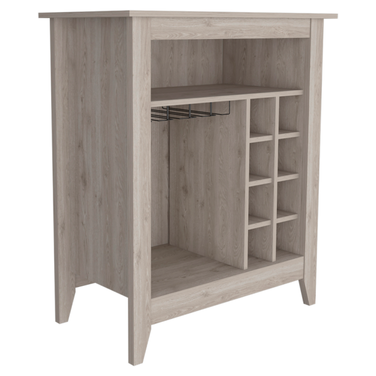Bar Coffee Cart 38" H, Kitchen Or Living Room Cabinet Storage, With 8 Bottle Racks, A Central Shelf With 1 Cup Holders, Ideal For Storing Glasses, Light Gray