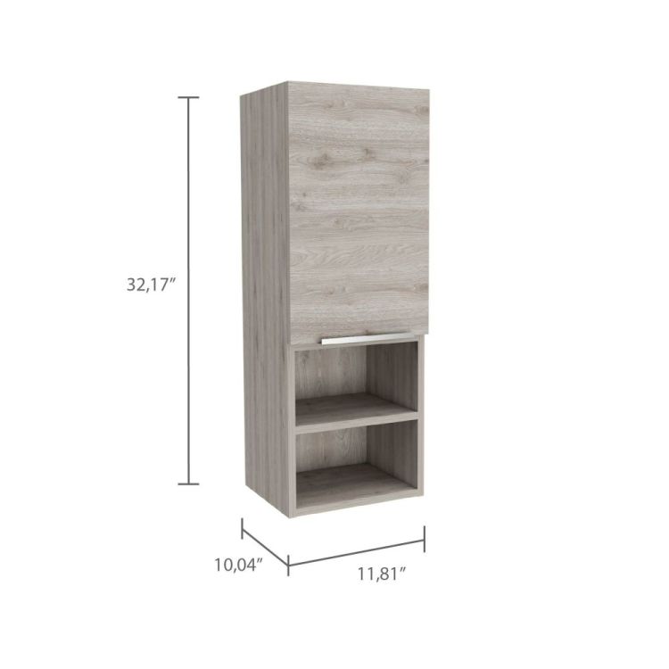 Medicine Single Door Cabinet 32" H, Two Interior Shelves, Two External Shelves, Light Gray