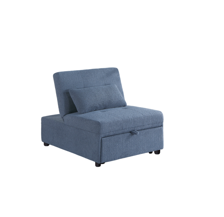 Contemporary Blue Gray Sleeper Sofa Chair Pillow Plush Tufted Seat 1Pc Convertible Sofa Chair Sherpa Fabric Couch