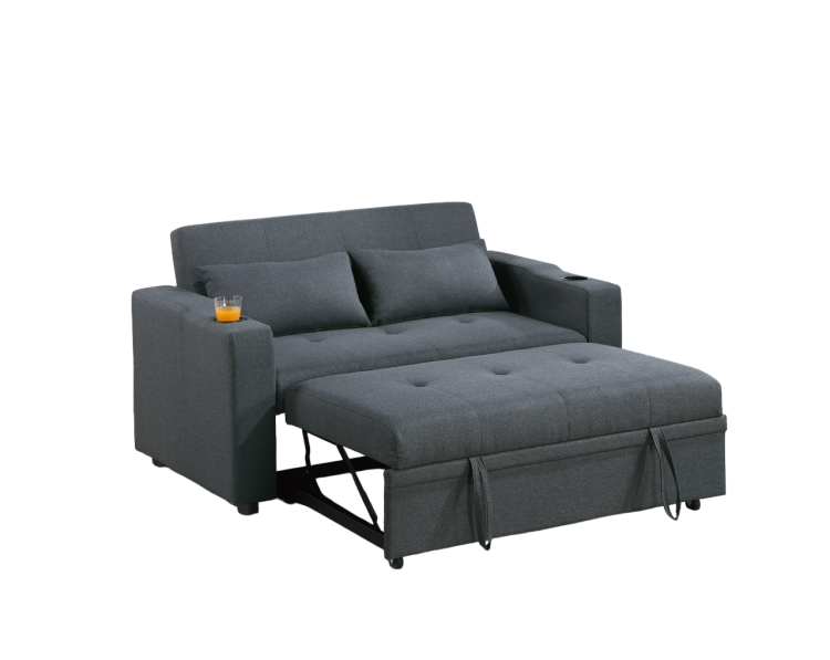 Contemporary Charcoal Sleeper Sofa Pillows Plush Tufted Seat 1Pc Convertible Sofa W Cup Holder Polyfiber Couch Living Room Furniture