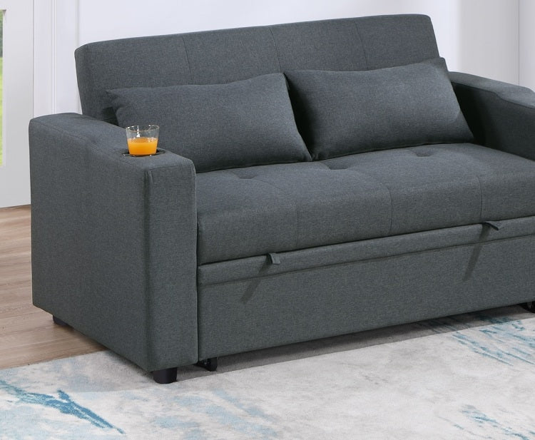 Contemporary Charcoal Sleeper Sofa Pillows Plush Tufted Seat 1Pc Convertible Sofa W Cup Holder Polyfiber Couch Living Room Furniture