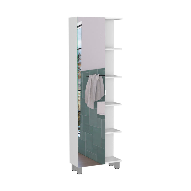 Linen Single Door Cabinet 62" H, Five External Shelves, Four Interior Shelves, White