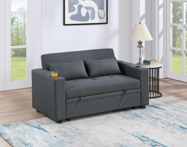 Contemporary Charcoal Sleeper Sofa Pillows Plush Tufted Seat 1Pc Convertible Sofa W Cup Holder Polyfiber Couch Living Room Furniture