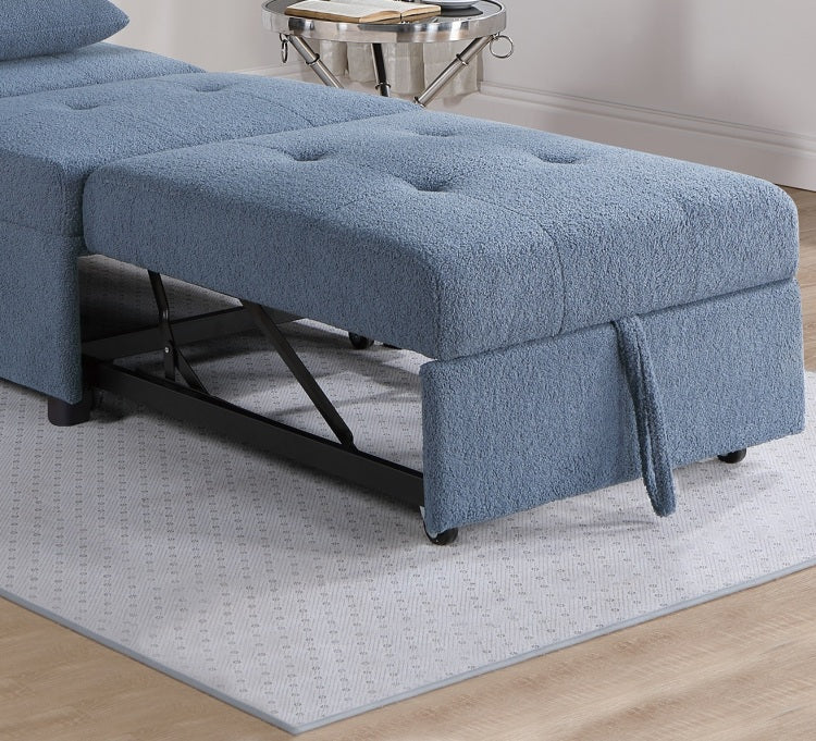Contemporary Blue Gray Sleeper Sofa Chair Pillow Plush Tufted Seat 1Pc Convertible Sofa Chair Sherpa Fabric Couch