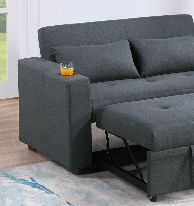 Contemporary Charcoal Sleeper Sofa Pillows Plush Tufted Seat 1Pc Convertible Sofa W Cup Holder Polyfiber Couch Living Room Furniture