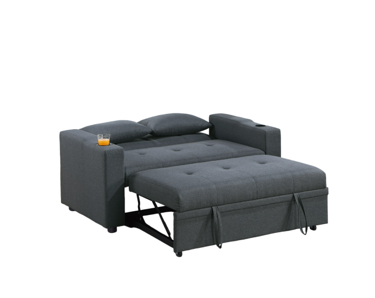 Contemporary Charcoal Sleeper Sofa Pillows Plush Tufted Seat 1Pc Convertible Sofa W Cup Holder Polyfiber Couch Living Room Furniture
