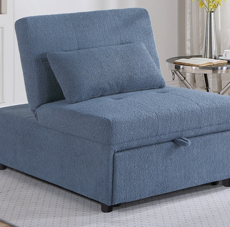 Contemporary Blue Gray Sleeper Sofa Chair Pillow Plush Tufted Seat 1Pc Convertible Sofa Chair Sherpa Fabric Couch