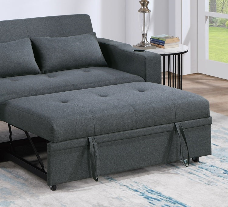 Contemporary Charcoal Sleeper Sofa Pillows Plush Tufted Seat 1Pc Convertible Sofa W Cup Holder Polyfiber Couch Living Room Furniture