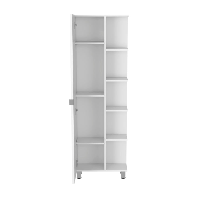 Urano Corner Linen Cabinet, Five External Shelves, Single Door, Four Interior Shelves White