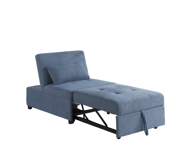 Contemporary Blue Gray Sleeper Sofa Chair Pillow Plush Tufted Seat 1Pc Convertible Sofa Chair Sherpa Fabric Couch