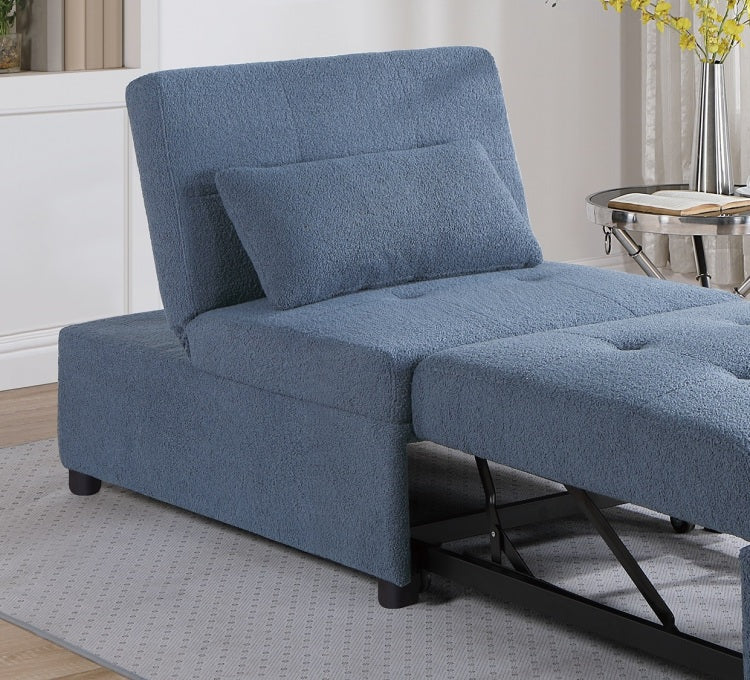 Contemporary Blue Gray Sleeper Sofa Chair Pillow Plush Tufted Seat 1Pc Convertible Sofa Chair Sherpa Fabric Couch
