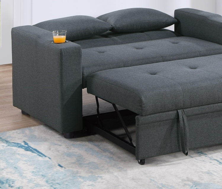 Contemporary Charcoal Sleeper Sofa Pillows Plush Tufted Seat 1Pc Convertible Sofa W Cup Holder Polyfiber Couch Living Room Furniture
