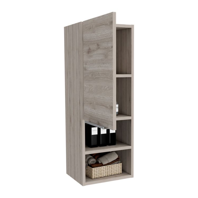 Medicine Single Door Cabinet 32" H, Two Interior Shelves, Two External Shelves, Light Gray