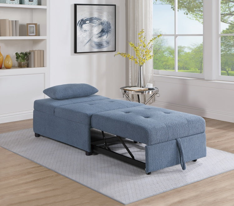 Contemporary Blue Gray Sleeper Sofa Chair Pillow Plush Tufted Seat 1Pc Convertible Sofa Chair Sherpa Fabric Couch