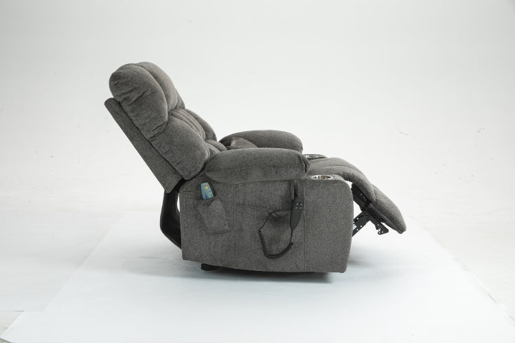 Lift Chair For Big And Tall Person With Inconvenient Legs: High Density Foam Lift Sofa With Heat And Massage, 2 Pockets, 2 Cup Holder, 2 Remote, Okin Motor