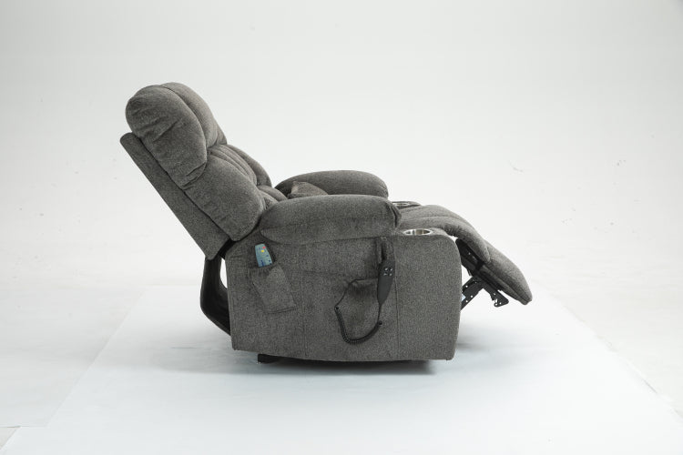 Lift Chair For Big And Tall Person With Inconvenient Legs: High Density Foam Lift Sofa With Heat And Massage, 2 Pockets, 2 Cup Holder, 2 Remote, Okin Motor