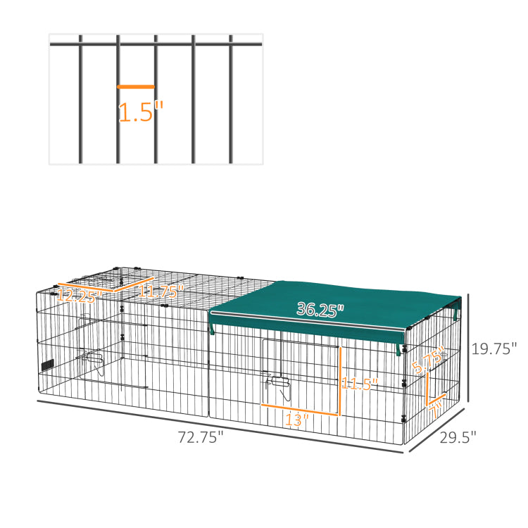 Pawhut 73" Small Animal Playpen, Pet Playpen Yard Fence For Rabbits, Chicken, Chinchillas With Roof For Indoor & Outdoor, Green