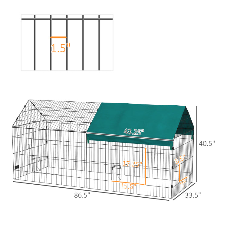 Pawhut 87" Small Animal Playpen, Pet Playpen Yard Fence For Rabbits, Chicken, Chinchillas With Roof For Indoor & Outdoor, Green