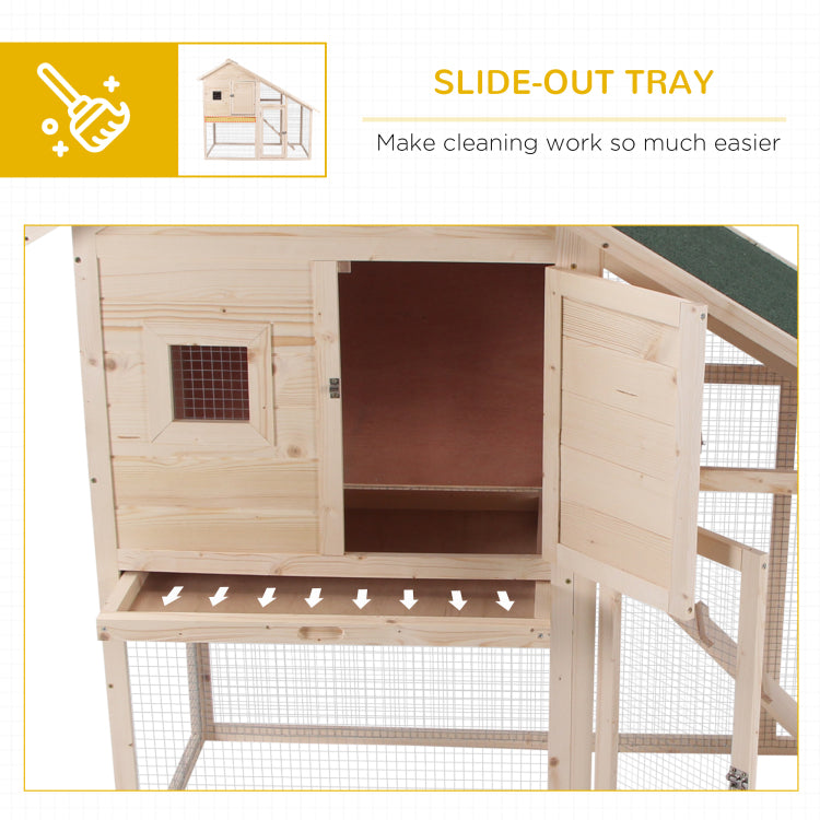 Pawhut 55"L 2 Tier Wooden Rabbit Hutch Bunny Cage Small Animal House With Ramp, Waterproof Roof, Removable Tray And Outdoor Run