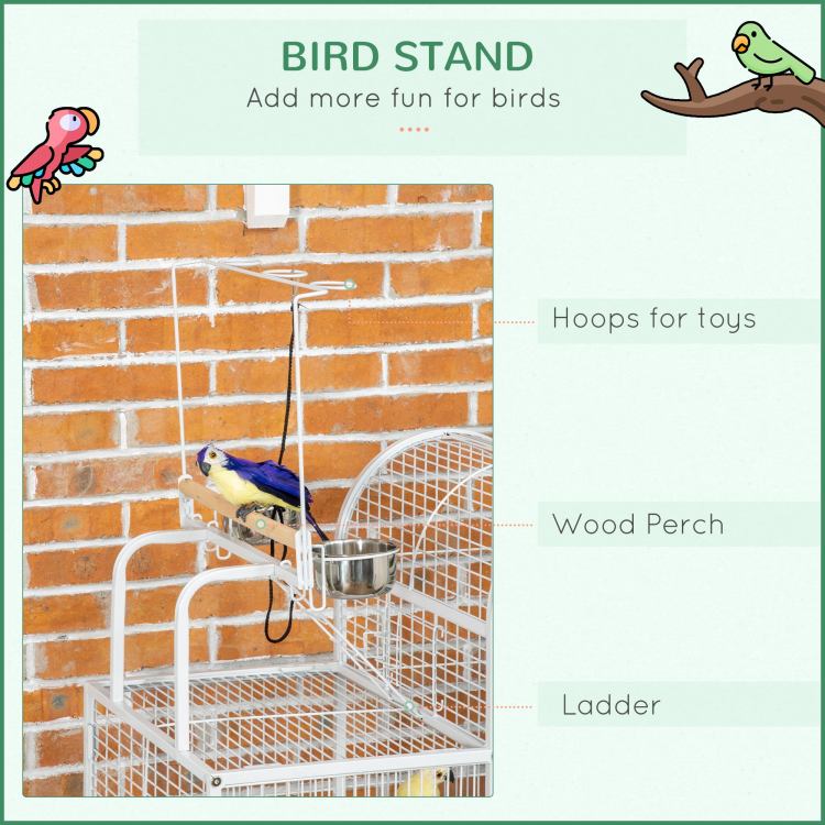 Pawhut 55" Large Parrot Cage With Toy Hooks Above Top Bird Perch, Tray, Food Cups, Rolling Stand, Bird Cage For Cockatiels, Parakeets, Lovebirds