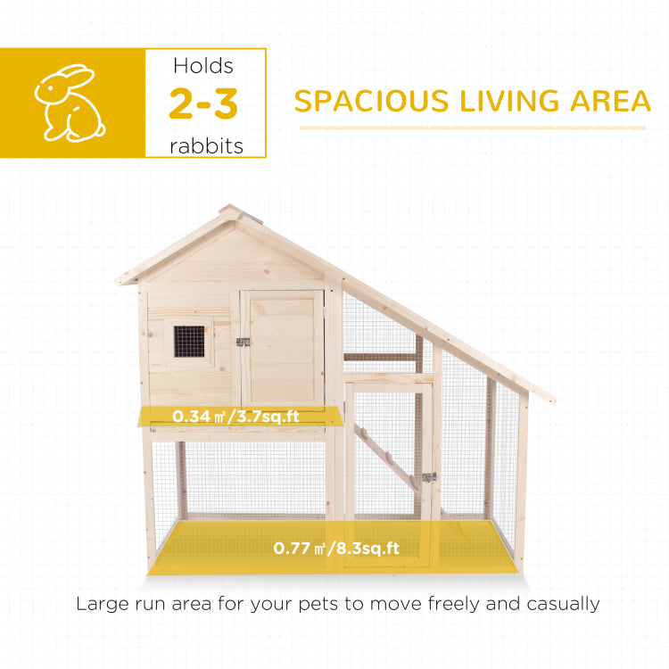 Pawhut 55"L 2 Tier Wooden Rabbit Hutch Bunny Cage Small Animal House With Ramp, Waterproof Roof, Removable Tray And Outdoor Run