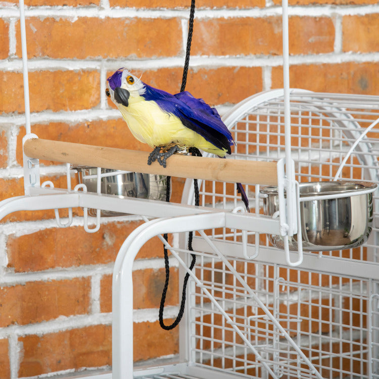 Pawhut 55" Large Parrot Cage With Toy Hooks Above Top Bird Perch, Tray, Food Cups, Rolling Stand, Bird Cage For Cockatiels, Parakeets, Lovebirds